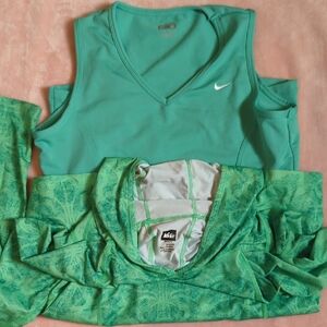 Nike Green Tank Top and REI Patterned Hoodie